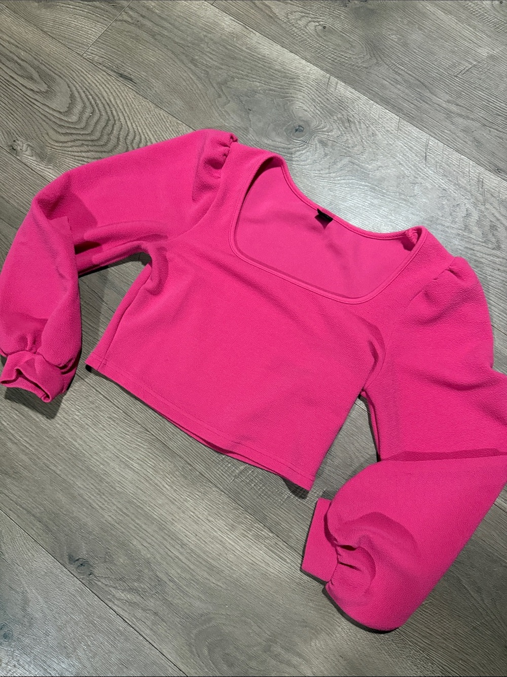 SHEIN Hot Pink Square Neck Puff Sleeve Crop Top